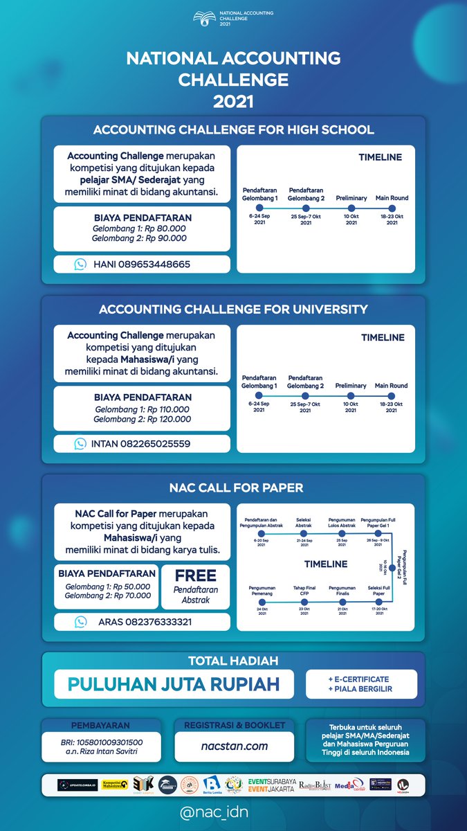 PKN STAN dengan bangga mempersembahkan 
National Accounting Challenge 2021

Tahun ini kami kembali hadir dengan berbagai perlombaan menarik yang memperebutkan hadiah puluhan juta rupiah!
Siapkan tim terbaikmu dan raihlah juara

For more information: <a href="/NAC_idn/">NAC 2021 PKN STAN</a>