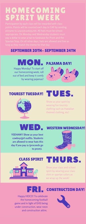 Spirit week coming up next week for homecoming!