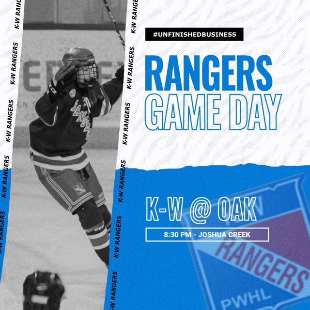Hands up for #gameday! Friday, September 17th the K-W Rangers will face the <a href="/OakvilleHornets/">Oakville Hornets</a> at Joshua Creek Arena. Game time is 8:30.⚪🔵🔴
#KWRangers #unfinishedbusiness #oakvillejrhornets #girlsjrhockey #elitegirlshockey 
<a href="/wloogmha/">Waterloo Girls Minor Hockey Association</a>