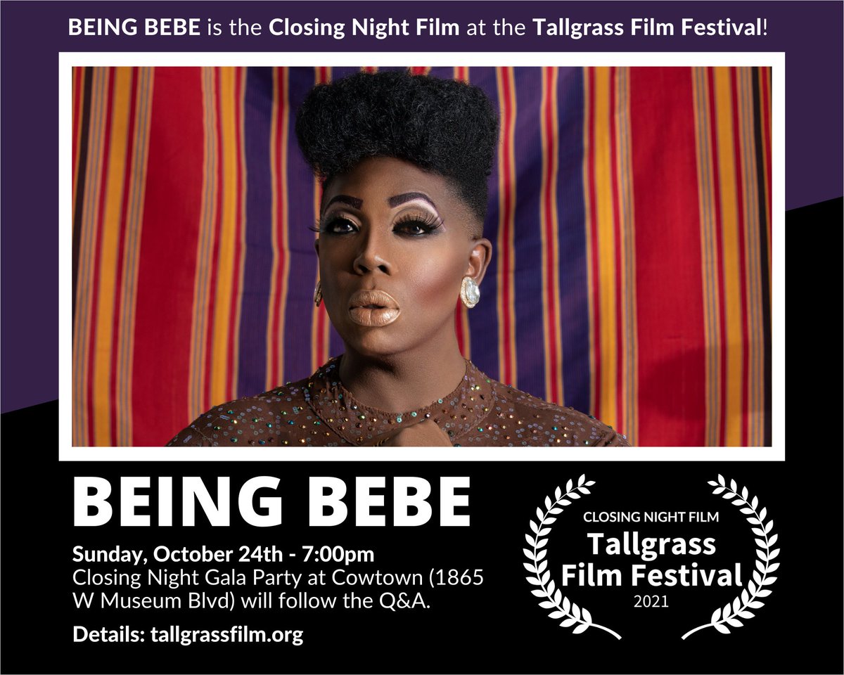 BEING BEBE is the CLOSING NIGHT GALA film at this year's 19th Annual Tallgrass Film Festival in Wichita, KS! Join the party THIS SUNDAY Oct 24th! 👉🏿 bit.ly/3DvtvBI Virtual to follow, details soon! #tallgrass2021 @13thGenFilm @BeBeZaharaBenet #BeingBeBe #RPDR ❤️🏳️‍🌈🎥💄
