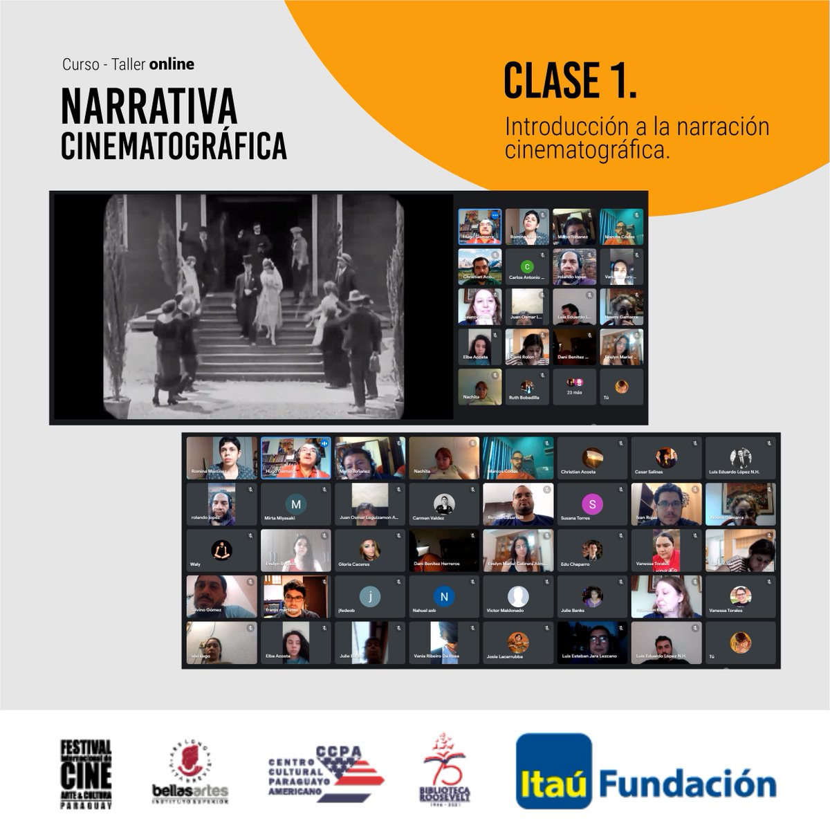 cinefestpy's tweet photo. El pasado sábado 11 fue nuestro primer encuentro en el 𝗖𝘂𝗿𝘀𝗼-𝗧𝗮𝗹𝗹𝗲𝗿 𝗼𝗻𝗹𝗶𝗻𝗲 𝗱𝗲 𝗡𝗮𝗿𝗿𝗮𝘁𝗶𝘃𝗮 𝗖𝗶𝗻𝗲𝗺𝗮𝘁𝗼𝗴𝗿𝗮́𝗳𝗶𝗰𝗮 con el tema Introducción a la narrativa cinematográfica. 🎥

🗓 Nos reencontramos este sábado! https://t.co/edkD5lt66z