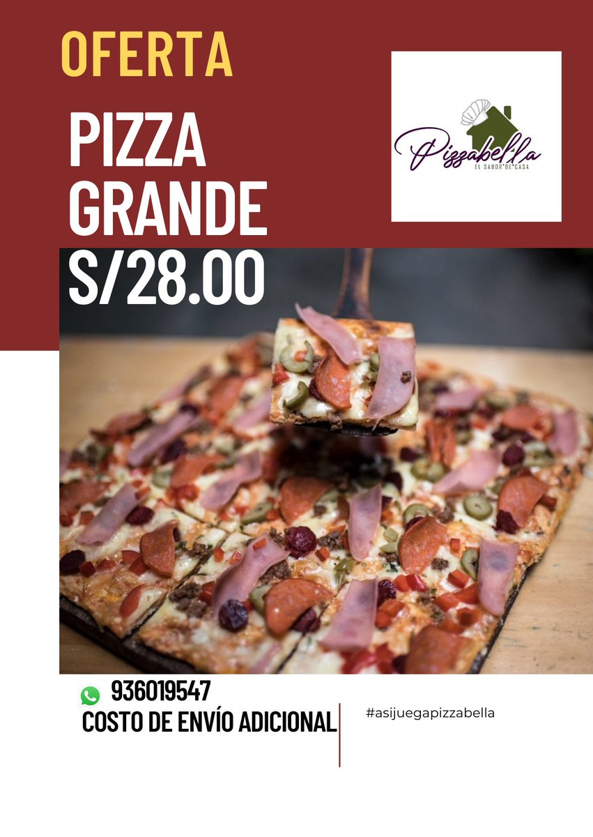 PizzabellaP's tweet photo. Los jueves son mejores con una pizzabella 🍕🍕🍕
Delivery whatsapp 936019547
Costo de envío adicional
#asijuegapizzabella #quedemonosencasa #delivery #barranco #chorrillos #miraflores #surco https://t.co/mIX4hxsjVh