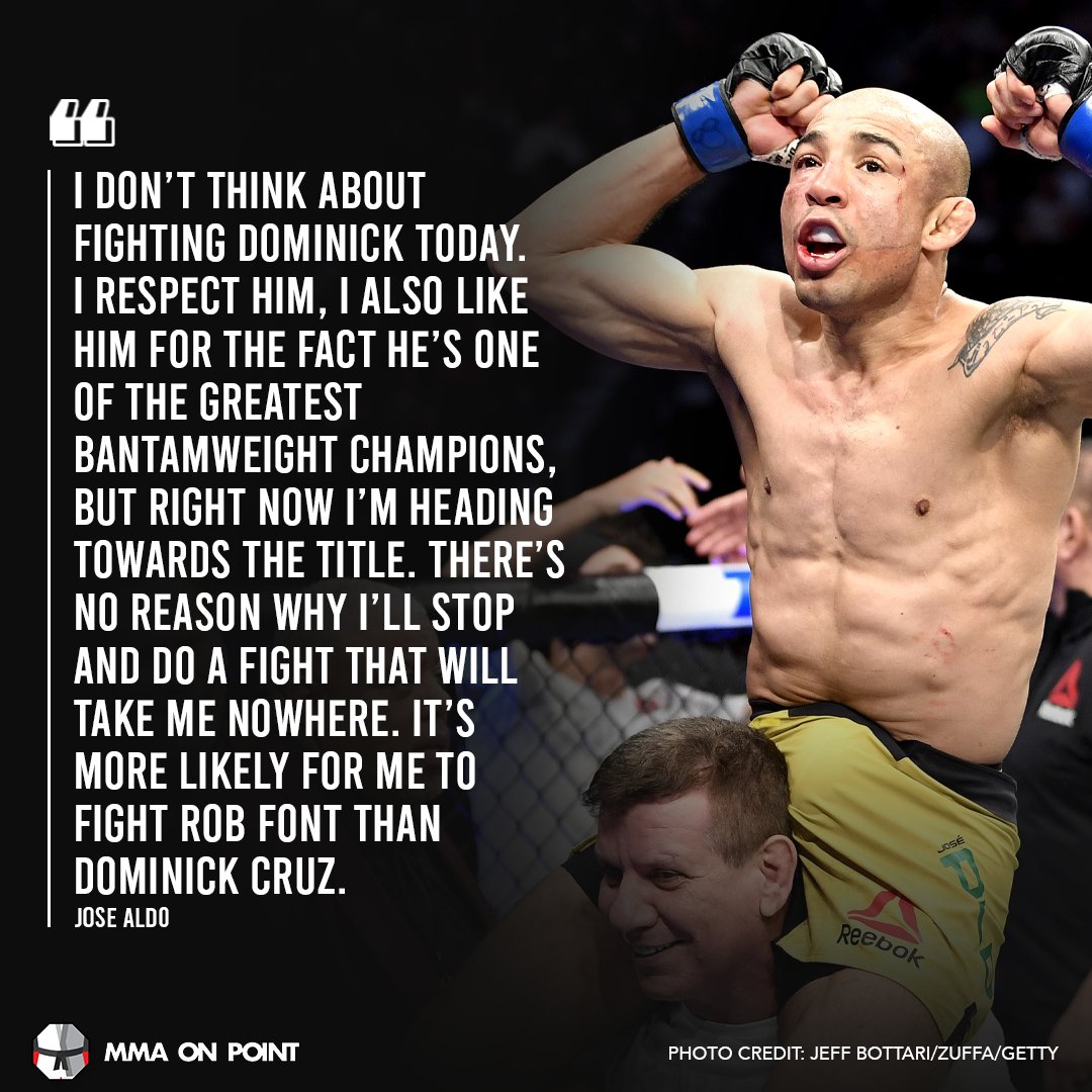 MMA On Point on Twitter: "Jose Aldo respects Dominick Cruz, but believes they are on different paths and has his eyes the title. 👀 Source, MMA Fighting: https://t.co/D3E91mXRqq https://t.co/nYTlkWzmr4" /