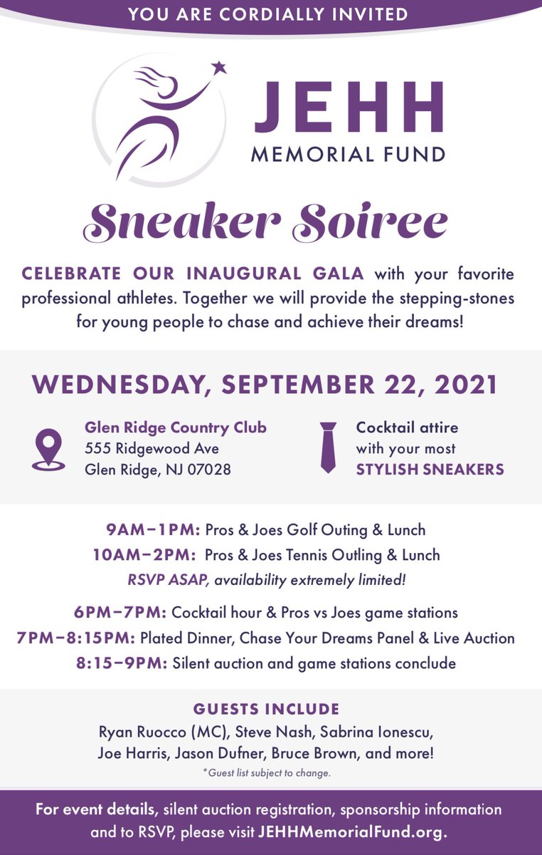 adampharrington's tweet photo. Excited to announe that we only have 20 tickets left for my sister’s @JEHHMemFund Sneaker Soiree this coming September 22nd, 2021. 💜 #GetYoursToday https://t.co/E1kDkUKvYN