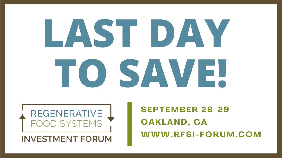 Don't wait any longer to decide to join us at #RFSIForum21 in #Oakland! Registration prices increase at midnight!

Register: foodandagevents.com/e/rfsi-forum-2…

#regenerativeagriculture #agriculture #foodsystems #investment #impactinvesting #aginvesting #farming #agriculture #innovation