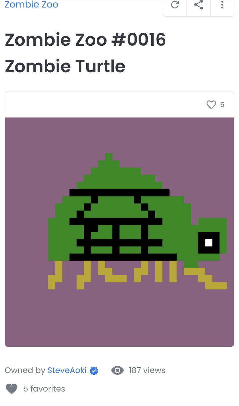 草野絵美 Zombie Zoo Mom 朝起きたら 凄いことが起きてた 自由研究で描いた 8才息子 Zombiezooart の描いたドット絵が 二次流通でスティーブ青木さん Steveaoki に買われてた しかも1個2eth 2 約160万円 も