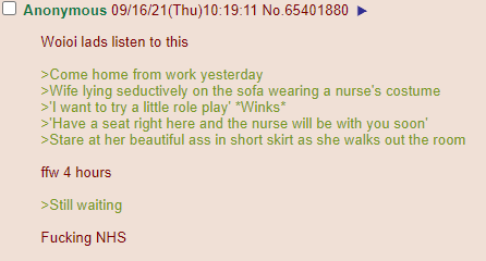 Greentexterr's tweet photo. Britanon role plays free health care #greentext https://t.co/pRALCxKcuL
