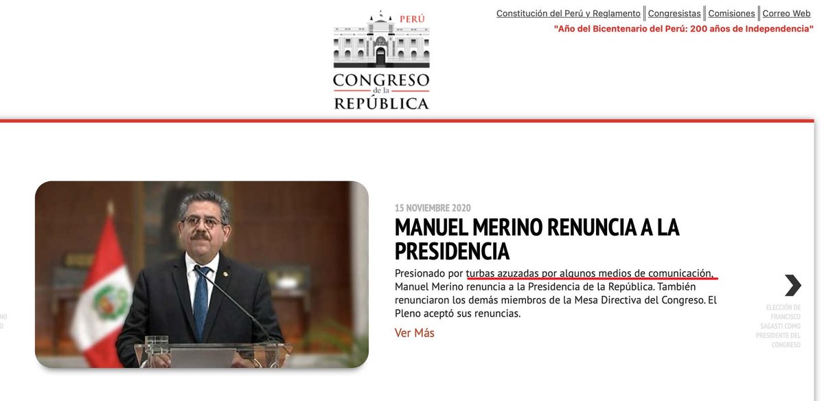 Es preocupante que se quiera construir una posverdad desde una cronología publicada en la web del Congreso. Esto contradice lo definido por el Tribunal Constitucional, constituye una afrenta a nuestra memoria colectiva y a los peruanos/as que salieron a defender la democracia.