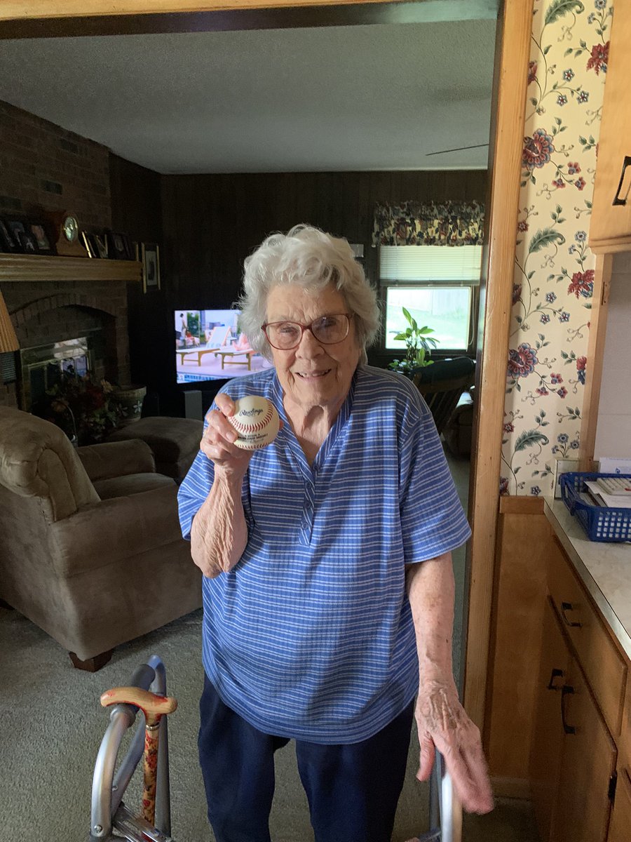KingMama14's tweet photo. @nick3lopez threw me a ball last night at the Royals game.  I gave it to my 93 year old Mom today and she was so excited and said “Nicky is my favorite player!”  Thanks for making our day! https://t.co/EtSJW2Kk9B