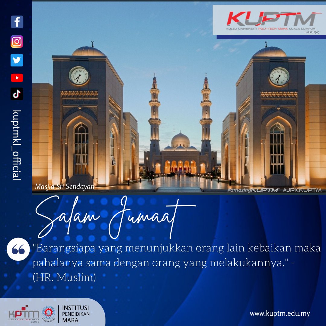 uptm_official's tweet photo. 𝗦𝗔𝗟𝗔𝗠 𝗝𝗨𝗠𝗔𝗔𝗧 🤲🏻

#jumaat #jumaatbarakah #jumaatquotes #kuptm #kuptmkl #kuptm2u #kuptmlife #Jommasukkuptm #AmazingKUPTM https://t.co/JnFhqe3Or6