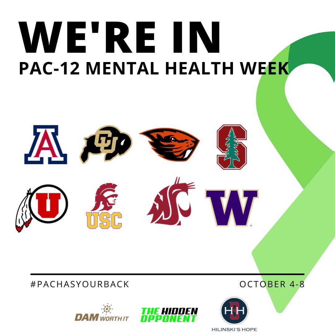 hidden_opponent's tweet photo. We are so honored to be partnering with Dam Worth It and Hikinki’s Hope Foundation to launch Pac-12 Mental Health Week! From October 4 - 8, student-athletes at these universities will get the opportunity to reduce stigma and learn tools to help with their own mental health. https://t.co/KfsA9NOlCN