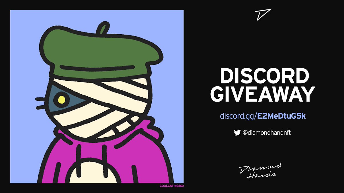 We’re giving away @coolcatsnft #3160

Learn more about our upcoming Diamond Hands NFT drop. 

1️⃣ Like &amp; RT

2️⃣ Follow <a href="/DiamondHandNFT/">Diamond Hands</a> 

3️⃣ Join the Discord! discord.gg/H7KMAKgaSH