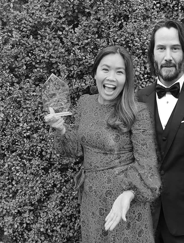 realdiananguyen's tweet photo. Still grateful to win overall with the support of my partner in crime #KeanuReeves. 
We are not yesterday's news. I am still working hard everyday to be seen with my community. 
#asianausleadership #tgif https://t.co/45hqXnZ79K