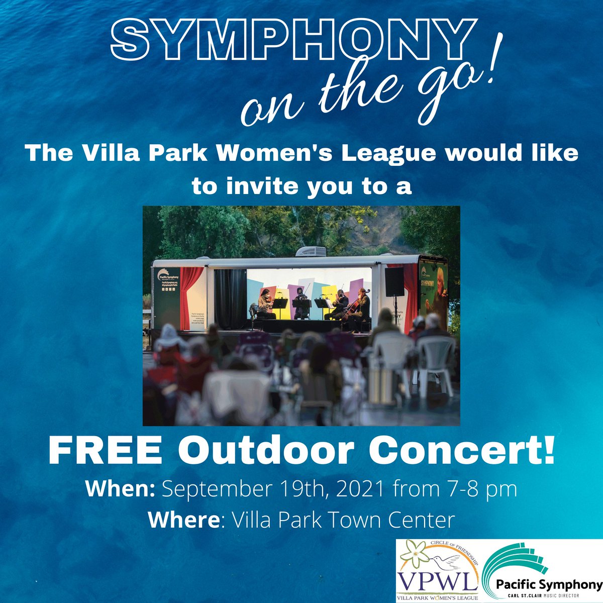 The Pacific Symphony will be performing a chamber music concert this Sunday in the Villa Park Town Center from 7-8pm. Thank you to the Villa Park Women's League for arranging the concert, and for more information you can visit vpwl.org. We hope to see you there!