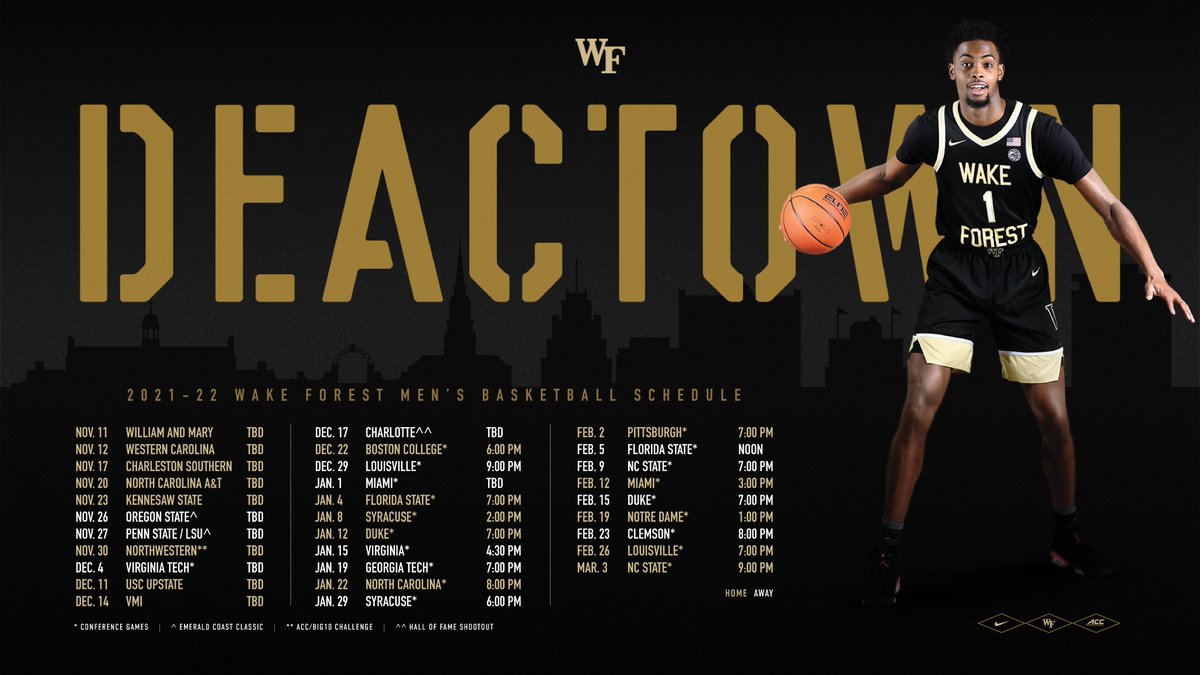 🚨 SCHEDULE ALERT 🚨

Our 2021-22 ACC schedule is here!
🗞️: deacs.info/3hAHtZR

#GoDeacs🎩🏀