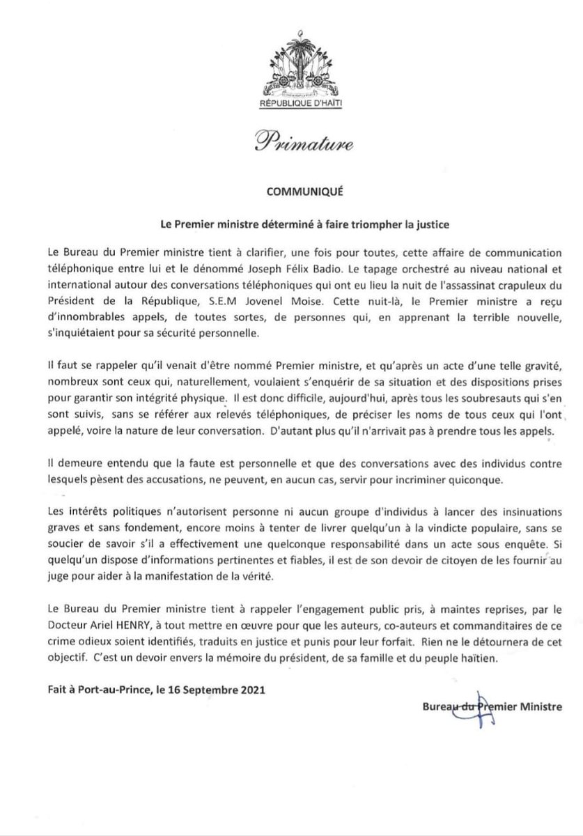 laloidemabouche's tweet photo. Du reste, nous savons que, en ce qui concerne, Badio, "il peut pas" avoir planifié le #magnicide. Il a dû parler à Ariel Henry deux fois ce matin là parce qu'il venait lui aussi d'apprendre la nouvelle et voulait confirmer. Pas une, mais deux fois. Pour être sûr. https://t.co/Hwu7RDsb7r