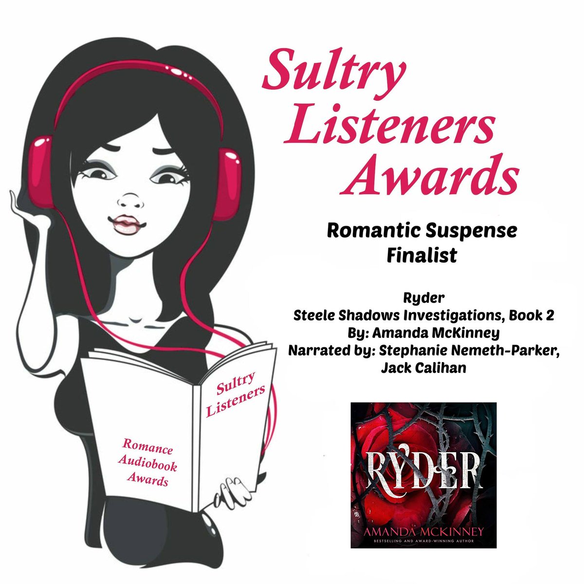 CalihanJack's tweet photo. Wow, I am so thrilled and grateful to have made the Sultry Listener Awards Romantic Suspense Finals with Amanda McKinney's Jagger! Narrated by Stephanie Nemeth-Parker and me.
Voting open September 25th to 29th at https://t.co/2XVTZvjEMn https://t.co/l75hyOLOzz