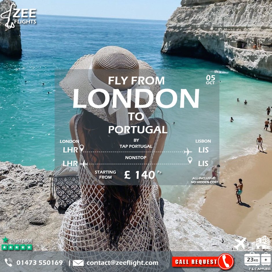 zeeflight's tweet image. Cheap Flights from London to Protugal.

Contact us:
✆ : 014 735 50169.
✉: contact@zeeflight.com.
Web: zeeflight.com.