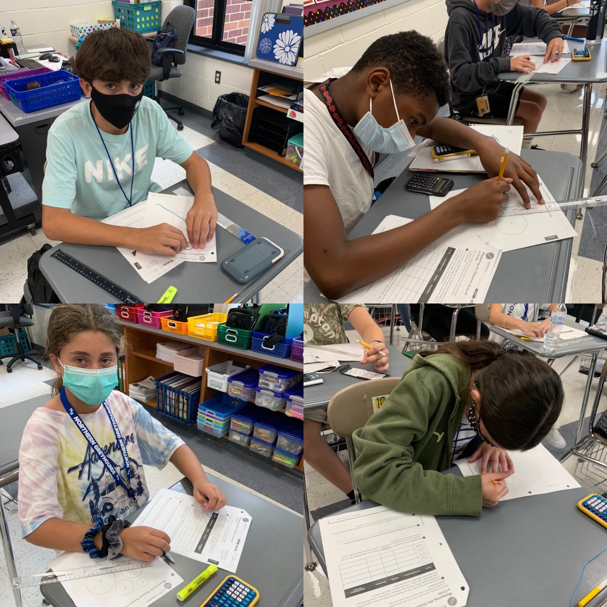 nbc_msprincipal's tweet photo. These geometry students are looking at the the relationships between the diameter, radius, and circumference of circles. Maybe there is are 3.1415 ways they are connected? #nbnation https://t.co/f73VZ4ZLf9