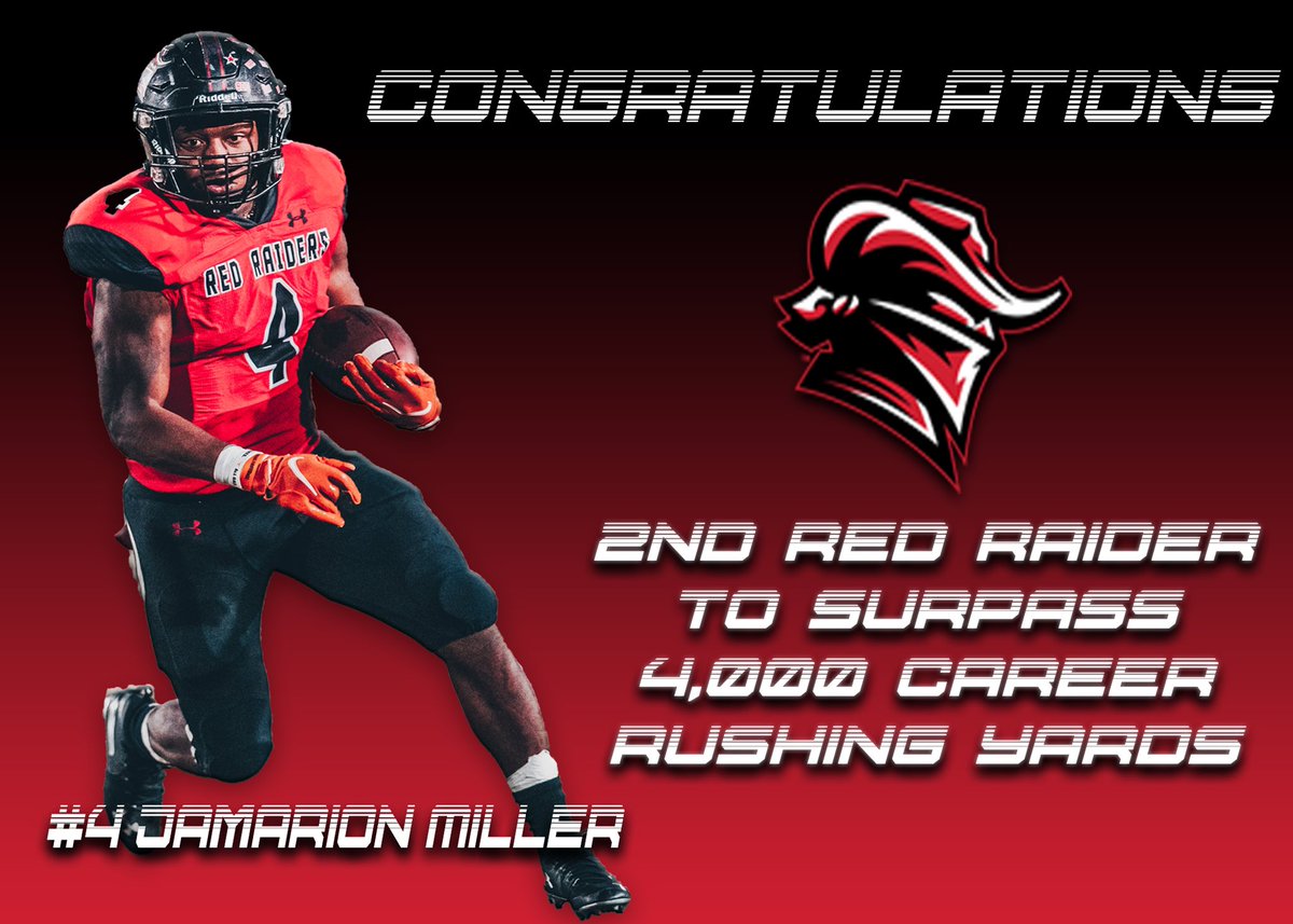 Brandon Ogden (@brandonosports) on Twitter photo With that carry of 57 yards, Tyler Legacy Jamarion Miller (<a href="/JamarionMiller1/">Jamarion Miller</a>) has become the second Red Raider to surpass 4,000 career yards in a career, joining Tyrone Ross. With that carry of 57 yards, Tyler Legacy Jamarion Miller (<a href="/JamarionMiller1/">Jamarion Miller</a>) has become the second Red Raider to surpass 4,000 career yards in a career, joining Tyrone Ross.