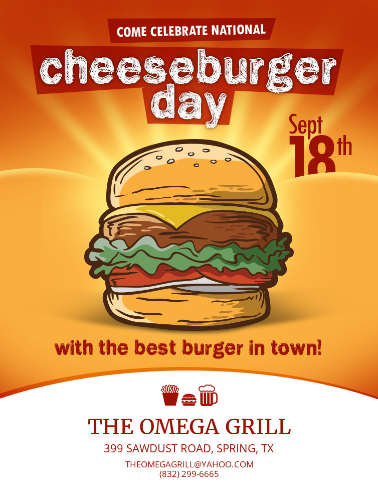 theomegagrill's tweet photo. Come grab a giant juicy cheeseburger for National Cheeseburger Day Sept 18th! https://t.co/3j02gzTFtP https://t.co/Hb6Bha1uDX