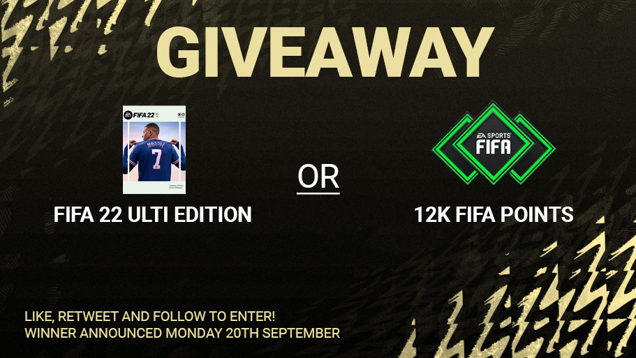 🚨 GIVEAWAY ALERT! 🚨

To enter the giveaway like👍, retweet 🔁, and follow 👀 the people below!

<a href="/Disconnected_GG/">Disconnected Esports</a> 
<a href="/BhaHarvey/">Yapi 🐐</a> 
@FIFA22_Daily 
<a href="/zakwells/">Zak Wells</a> 

If you tag 3 friends you will be entered twice!🔥

The winner will be announced Monday 20th September.