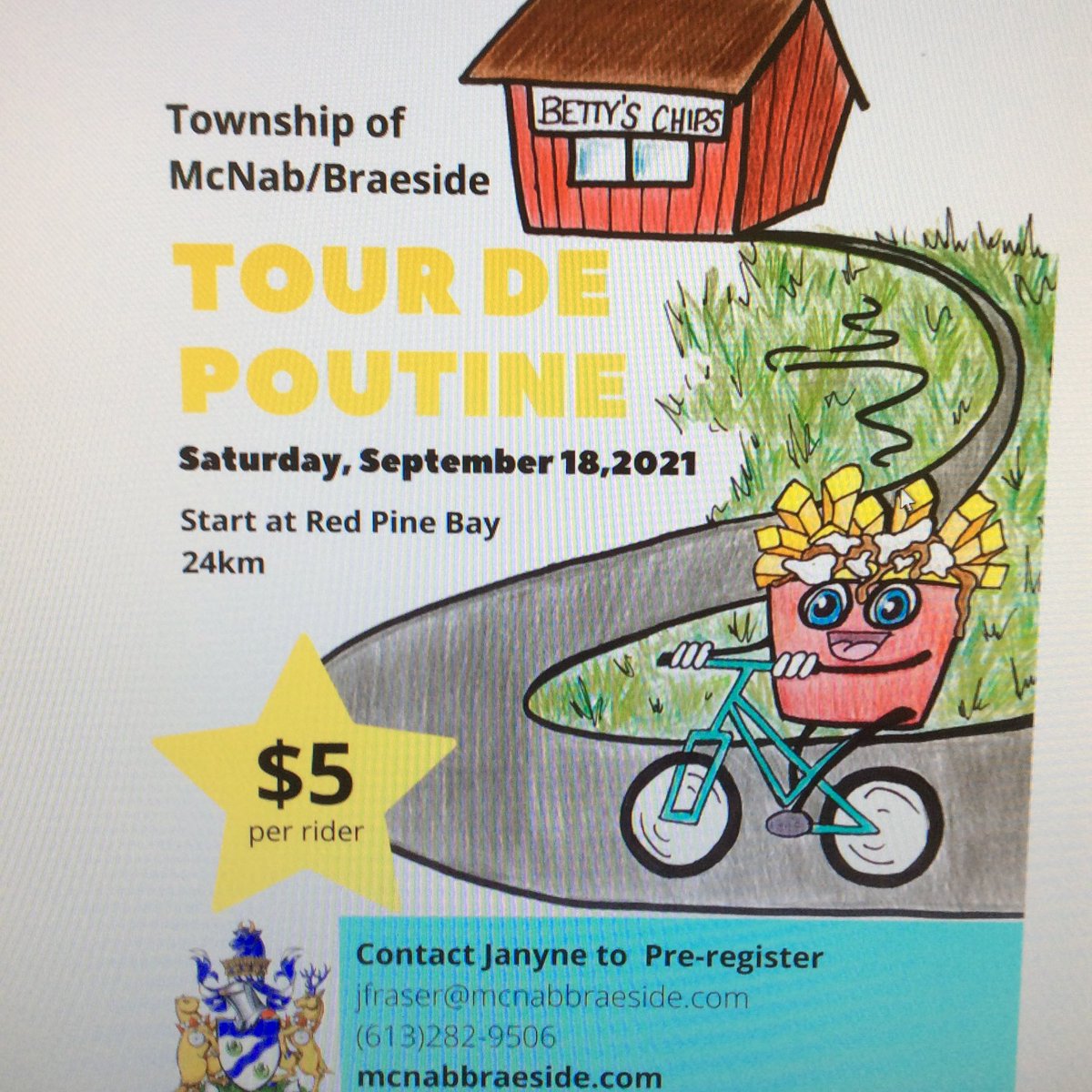 MBTRec's tweet image. One of the worlds most unique #cycling events is a go for this weekend in McNab/Braeside... the Tour de Poutine is back culminating at Betty’s Chips in Braeside #explore #embraceourlifestyle