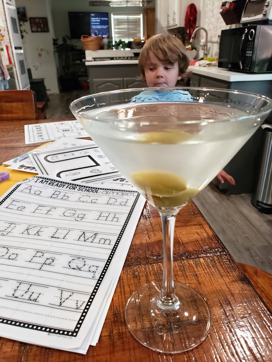 quinlama's tweet photo. Warrick is on quarantine, so we are working on school work during martini hour. https://t.co/g3qHLJdovf