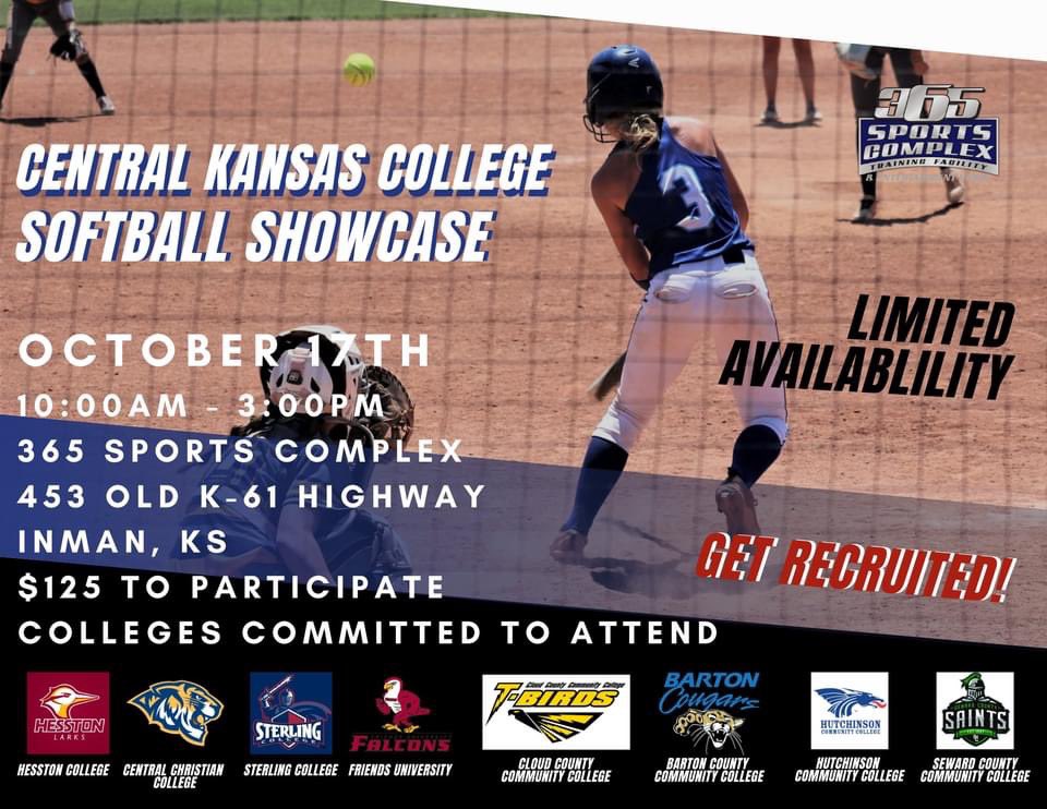 Central Kansas College Baseball &amp; Softball Showcase’s coming up at <a href="/365SportComplex/">365 Sports Complex</a> ⬇️

365sportscomplex.com/showcase-sign-…