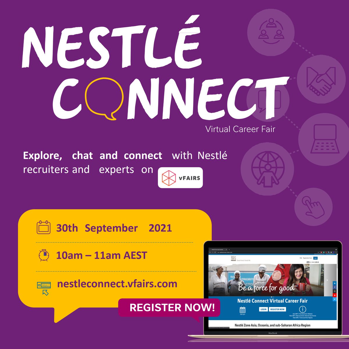 WayfinderAU's tweet photo. 📢 JOIN US ON 30th SEPTEMBER 

Nestlé Connect Virtual Career Fair &amp; Webinar, hear from our interns on what it’s like to work at Nestlé.

If you are in the job market, hear from Kirstin in our Talent Team on ‘How to prepare for an interview’.

Register here https://t.co/NAIdl9rDAd https://t.co/KSwk81uxOk