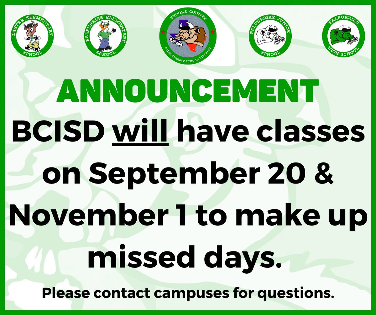 The scheduled staff development days will now be regular class days. All students and staff are expected to show up on these days as normal to make up the used cancelled class days. #WorldClassSchools