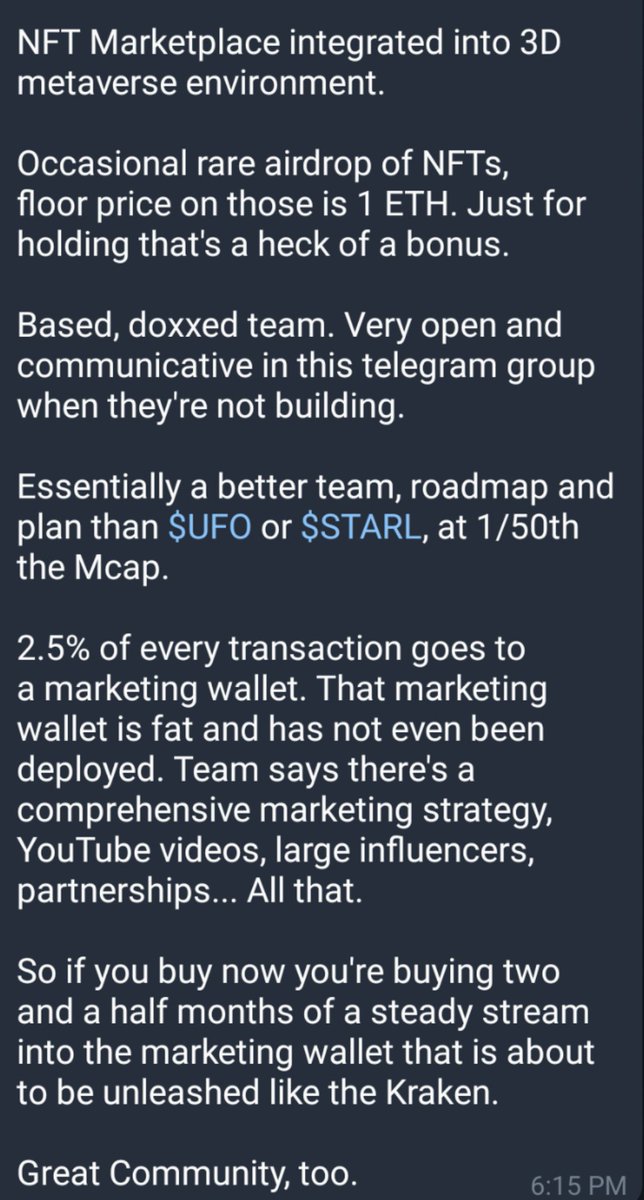 Mark7776048278's tweet image. $GREY 👽

🚀 NFT Marketplace dApp launch soon, tied in with future metaverse.

🚀 Genesis NFT competition with $8000 in $ETH for prizes. Artwork so far is straight 🔥🔥🔥.

🚀 Doxxed, based team of devs.

🚀 $STARL, $UFO, $DXO potential at 1/20th the Mcap.

🚀 Moon imminent. 🚀