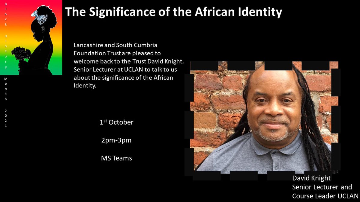 candace bedu-mensah (@bedumensah) on Twitter photo Join <a href="/WeAreLSCFT/">Lancashire & South Cumbria NHS Foundation Trust</a> as we explore the significance of the African Identity with David Knight from @UCLan, change isn't about conforming. Starting <a href="/BhmUK/">Black History Month 2025</a> by making our identity clear. 01.10.21 2pm - 3pm. eventbrite.co.uk/e/the-signific… Join <a href="/WeAreLSCFT/">Lancashire & South Cumbria NHS Foundation Trust</a> as we explore the significance of the African Identity with David Knight from @UCLan, change isn't about conforming. Starting <a href="/BhmUK/">Black History Month 2025</a> by making our identity clear. 01.10.21 2pm - 3pm. eventbrite.co.uk/e/the-signific…