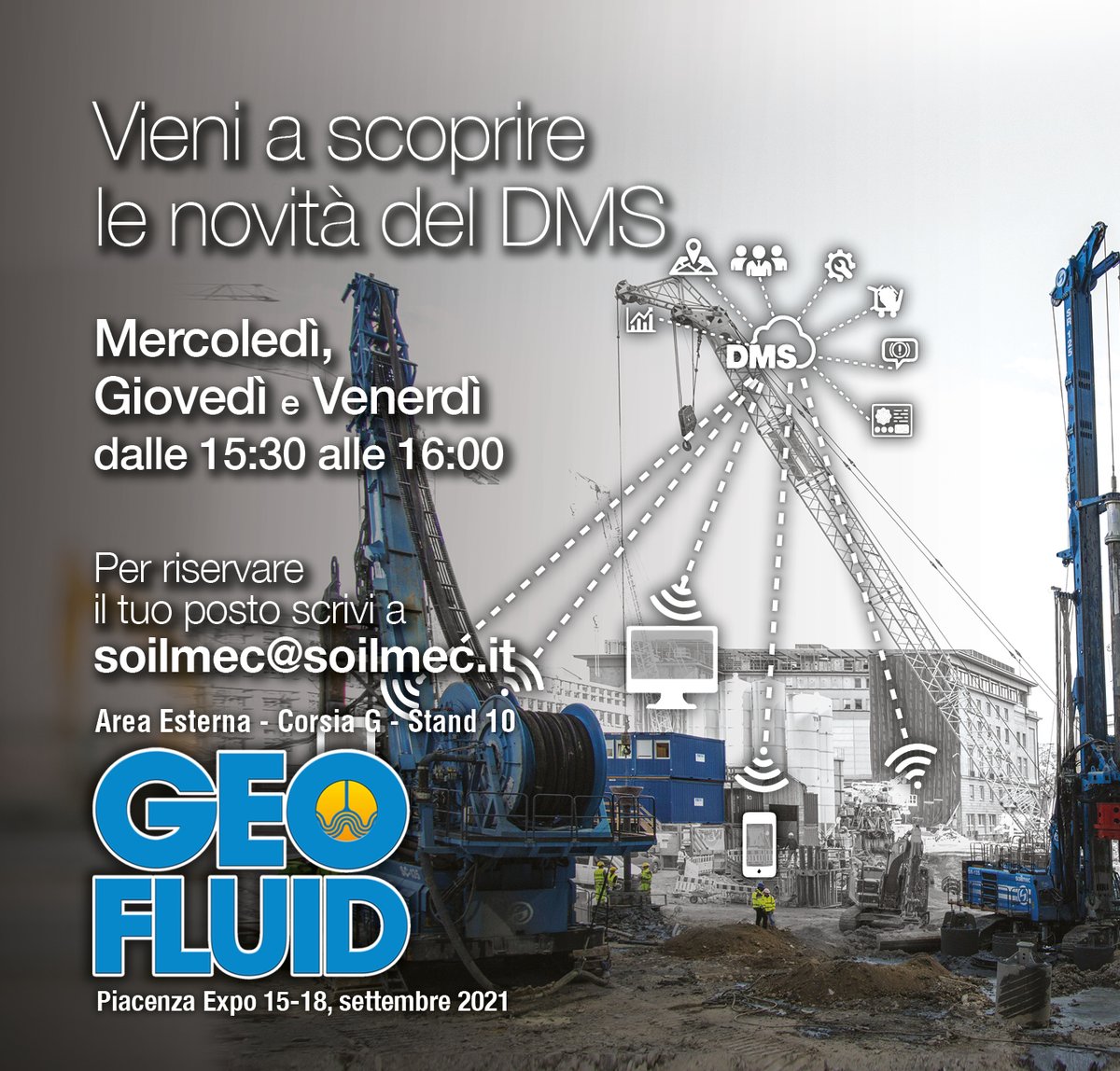 SoilmecSpa's tweet photo. Terzo giorno di #GeoFluid per #Soilmec! Ti aspettiamo al nostro stand (Outdoor Area, Road G, Stand 10)!
Alle 11:30 presenteremo in anteprima la nuovissima #SR30 Eagle e alle 15:30 tutte le ultime novità sul #DMS.
Scrivi una email a Soilmec@soilmec.it per riservare il tuo posto! https://t.co/4JTjmeI7Wv
