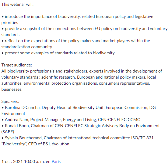 Webinar "Biodiversity – harmonization through voluntary standards"