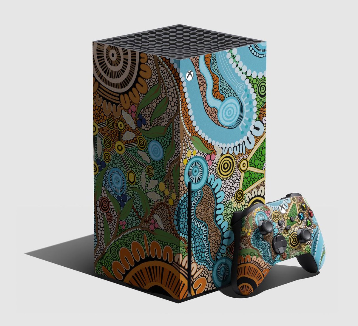 XboxANZ's tweet image. We’re honoured to work with Gubbi Gubbi artist Maggie-Jean Douglas to create this limited edition NAIDOC artwork wrapped Xbox Series X and Controller as prizing for this year’s @IndigitalEdu Minecraft Education Challenge.