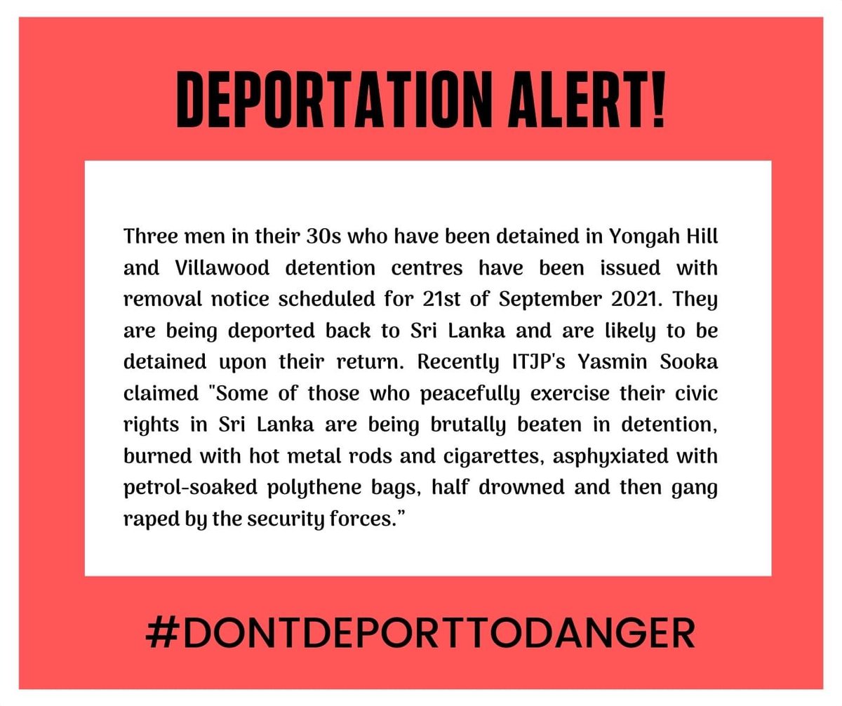 FtfjNaarm's tweet photo. Repost from Aran Mylvaganam for the Senate, running with Victorian Socialists.

"Three men in their 30s who have been detained in Yongah Hill and Villawood detention centres have been issued with removal notice scheduled for 21st of September 2021" https://t.co/X4fTUbfBDd