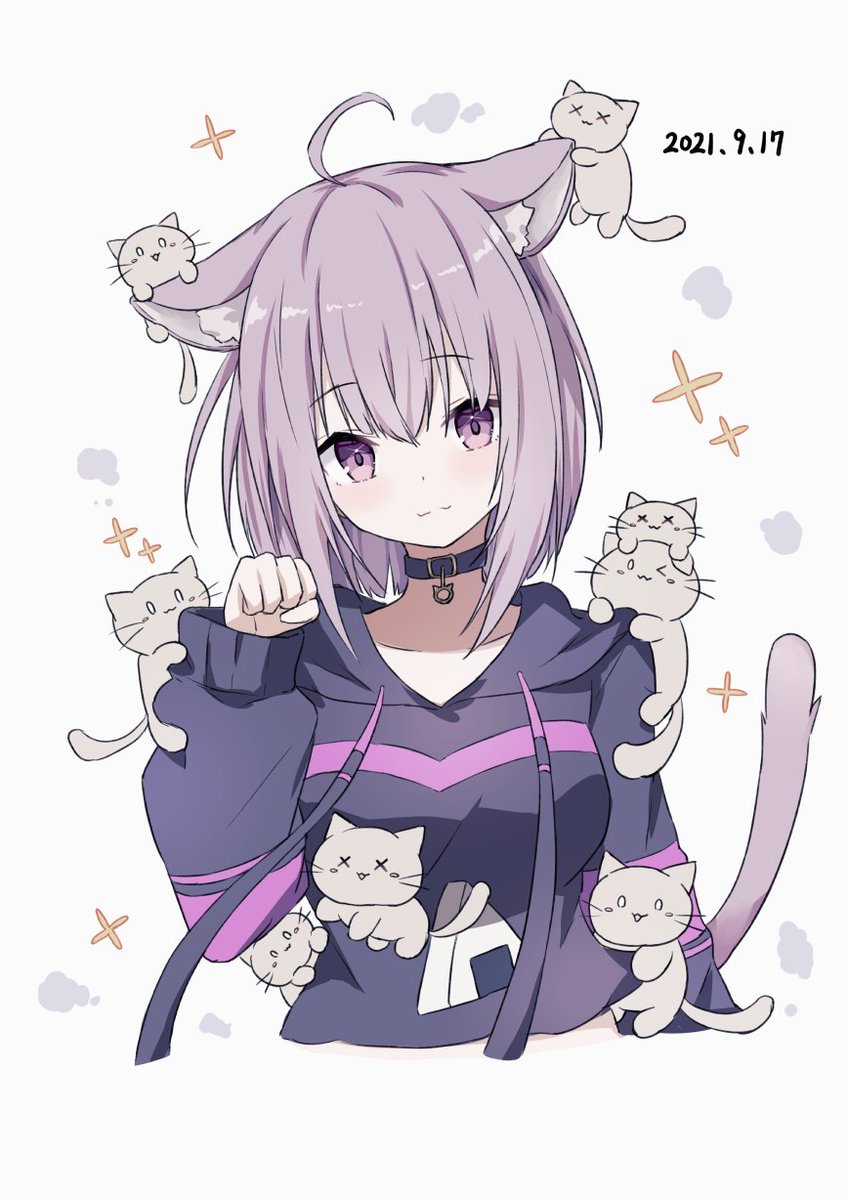 nekomata okayu 1girl animal ears cat ears tail purple hair cat tail cat  illustration images