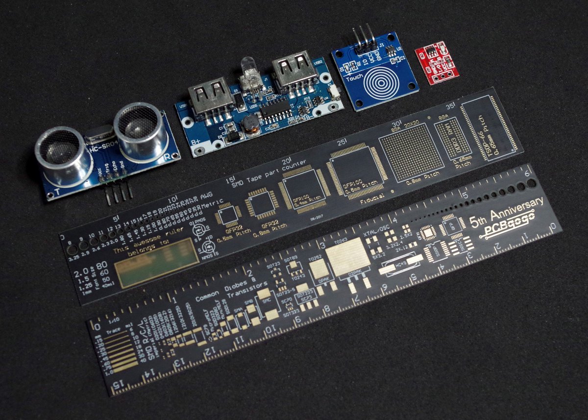 TouchTEK_PRD's tweet image. #RSコンポーネンツ 様の無料ソフト、
#DesignSparkPCB（ #DSPCB ）を使って、
基板データを作成し #PCBGOGO 様で、
プリント基板とステンシルを製作いただきました。
※定規やセンサー類の無料ギフト付き。。
この価格でここまで作れるのに驚きです。。
#SMD 部品のテスト等に、今後活用していきます。