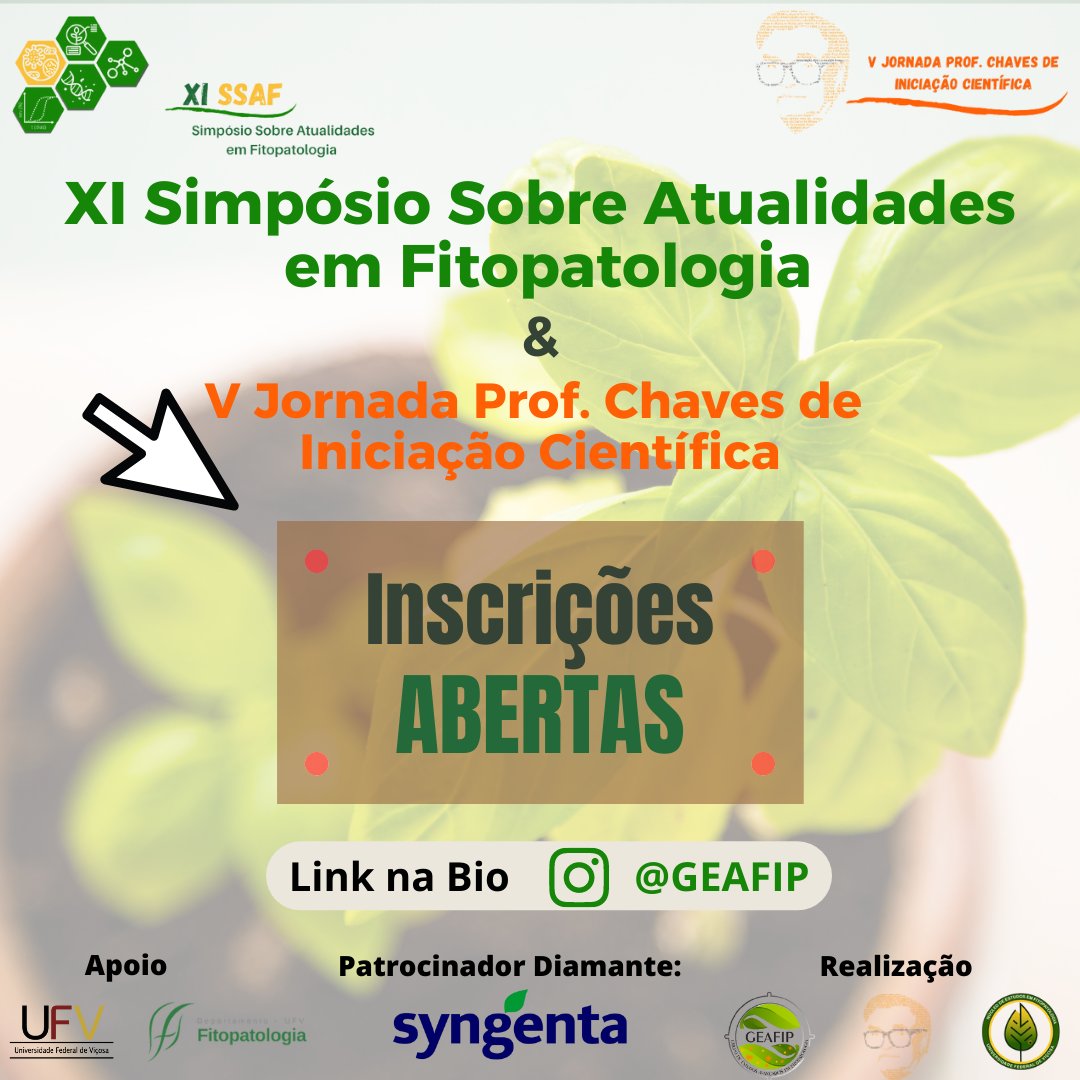 📢Registration is open to all!
📍You can register at: xissafvjic.com.br
📆 The event will take place from October 18th to 22nd, 2021.
🌱 We look forward to your contributions in making the XI SSAF a success!
#plantpathology