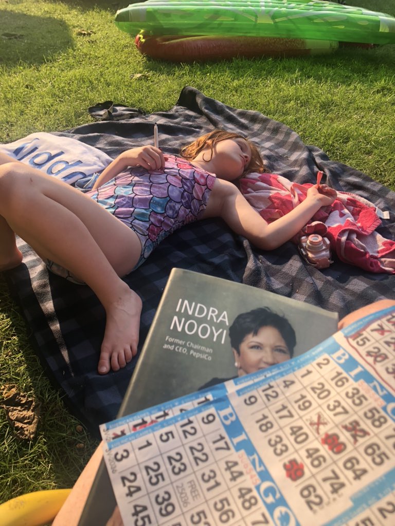 The last day of pool season. Mermaid bathing suit, bingo (didn’t win) and <a href="/IndraNooyi/">Indra Nooyi</a>’s book. Feeling strong sliding into fall.