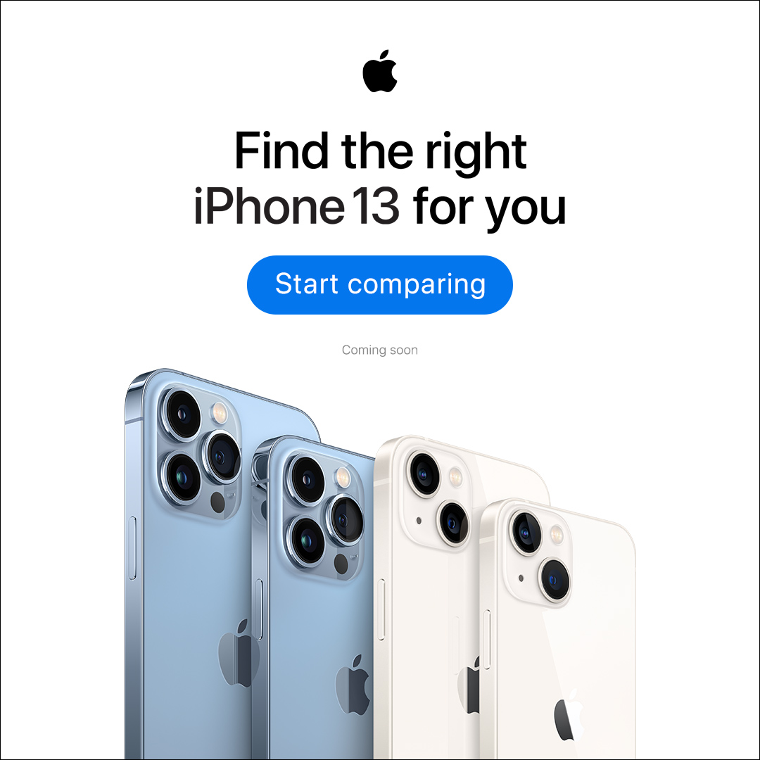 The new iPhone 13 and iPhone 13 Pro. Four devices. Three sizes
