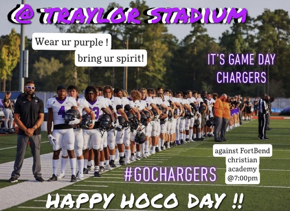 Fulshear Charger Student Section (@cfhschargedup) on Twitter photo ITS GAME DAY !! ITS HOMECOMING !! donโt forget to wear all of your purple to the game ๐๐.
THEME DAY:
freshman wear gray !!
sophomores wear black !!
juniors wear purple !!
SENIORS wear white !!
#WeAreFu1shear #gochargers #gameday #homecoming <a href="/Fulshear_HS/">Fulshear High School</a> <a href="/fulshear_fball/">Fulshear Football</a> ITS GAME DAY !! ITS HOMECOMING !! donโt forget to wear all of your purple to the game ๐๐.
THEME DAY:
freshman wear gray !!
sophomores wear black !!
juniors wear purple !!
SENIORS wear white !!
#WeAreFu1shear #gochargers #gameday #homecoming <a href="/Fulshear_HS/">Fulshear High School</a> <a href="/fulshear_fball/">Fulshear Football</a>
