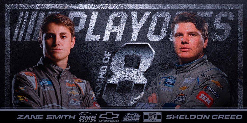 GMSRacingLLC's tweet photo. LOCKED AND LOADED. 

@sheldoncreed and @zanesmith77 are both advancing to the Round of 8! What a roller coaster of emotions. 

#WeAreGMS | #NASCAR | #NASCARPlayoffs https://t.co/ym3HTPVAOi