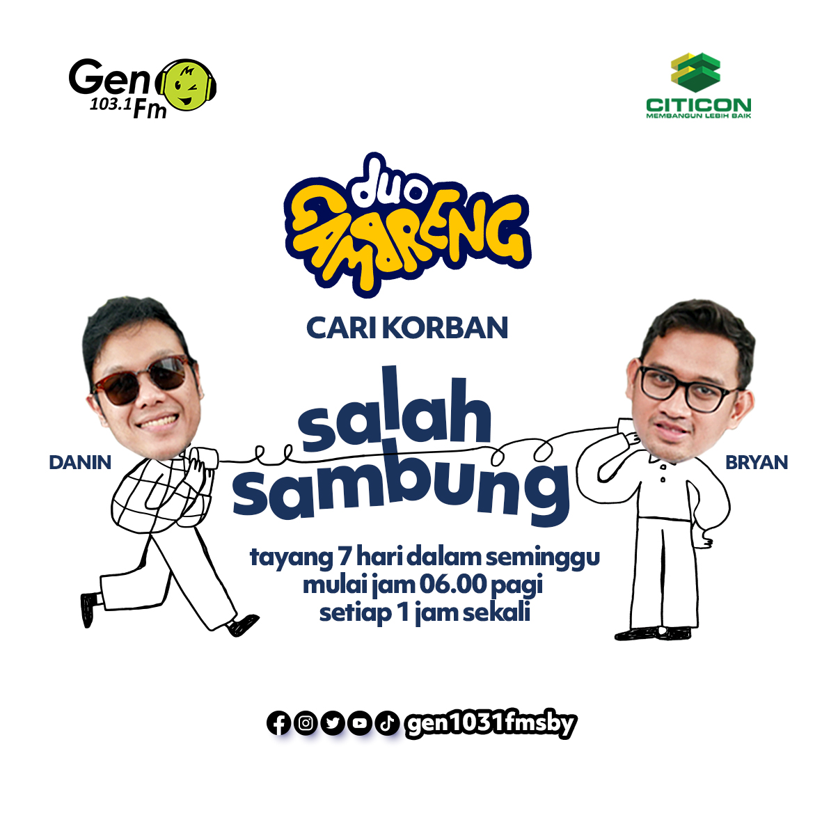 Dino Senin ojok sumpek yo rek, mending ngakak bareng <a href="/daninsibilo/">Danin Sibilo</a> <a href="/febryansaputra/">Febryansaputra</a> sing ngerjain sobat GEN nang Salah Sambung <a href="/citiconid/">Citicon Indonesia</a> hehehe

Langsung urupno radiomu #gen1031fmsby gasskeeuunn dengerin #DuoGambrengdiSP
