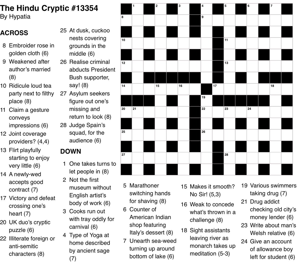 somsram's tweet photo. Here’s my first grid for September - published today @the_hindu #THCrosswordplus.
#Hypatia #TheHindu #THXW
@ndcnn @ramkid @enigmatistelgar @stellaphone @skirwingle @apachory @srinivasanravi @TheVoidTLMB @joybhattacharj @AmuseLabs
There’s a nod to @crypticcracking too. https://t.co/KJaZtuhP5F