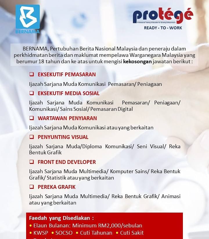 bernamadotcom's tweet photo. KEKOSONGAN JAWATAN DI BERNAMA/JOB VACANCY AT BERNAMA

Calon yang berminat diminta membuat permohonan di https://t.co/UXBp9mBCSV sebelum atau pada 28 September 2021.

Interested candidates can apply via https://t.co/UXBp9mBCSV by September 28, 2021. https://t.co/uyCMdcAHWx