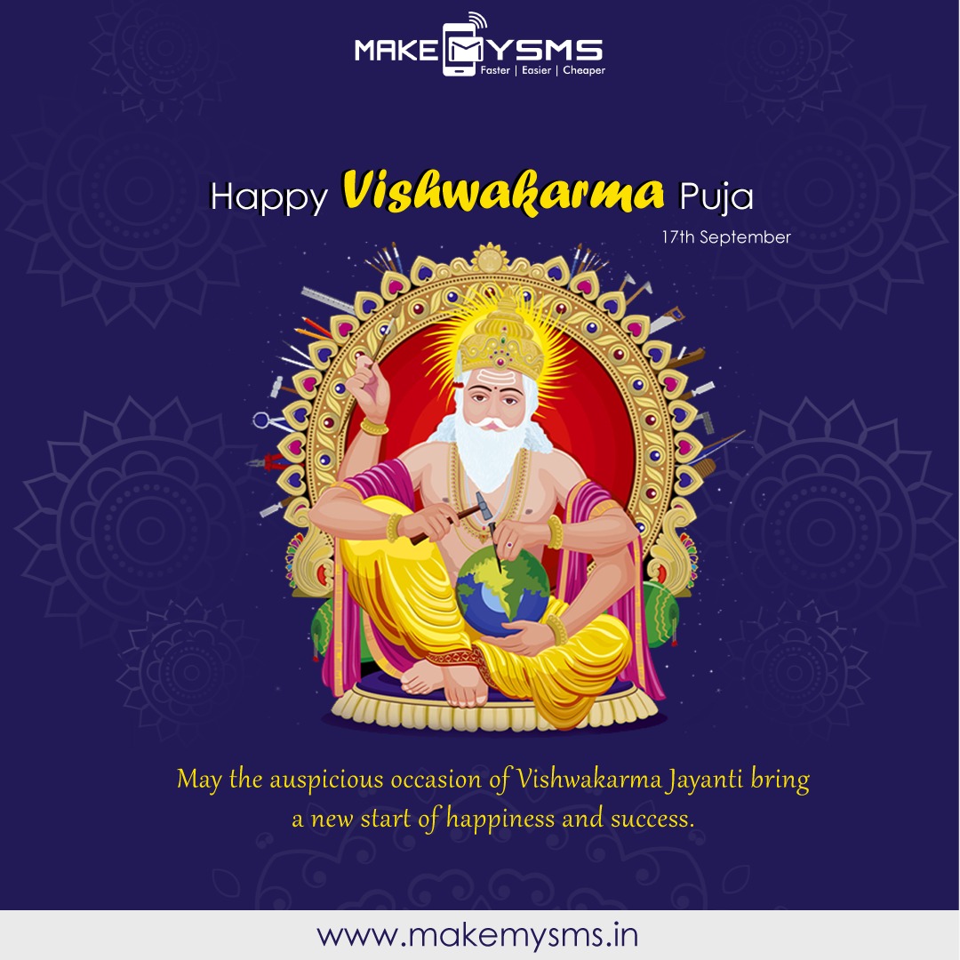 makemysms1's tweet photo. Happy Vishwakarma Puja!
"May the auspicious occasion of
Vishwakarma Jayanti bring a new
start of happiness and success."
#bulksms #otpsms #voicesms #bulksmscompany #bulksmsindia #bulksmsprice #smsprovider #whatsappmarketing #sms #bulksmsmarketing #promotionalsms #makemysms https://t.co/19yGQ2GLcI