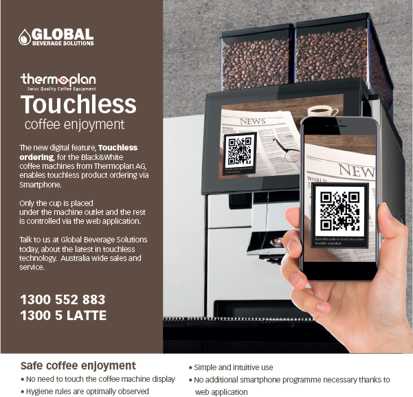 GlobalBevSol's tweet photo. TOUCHLESS COFFEE ENJOYMENT
The new digital feature, Touchless ordering, for the Black&amp;White coffee machines from Thermoplan AG, enables touchless product ordering via Smartphone. Only the cup is placed under the machine outlet and the rest is controlled via the web application. https://t.co/0WNdxCoo1l