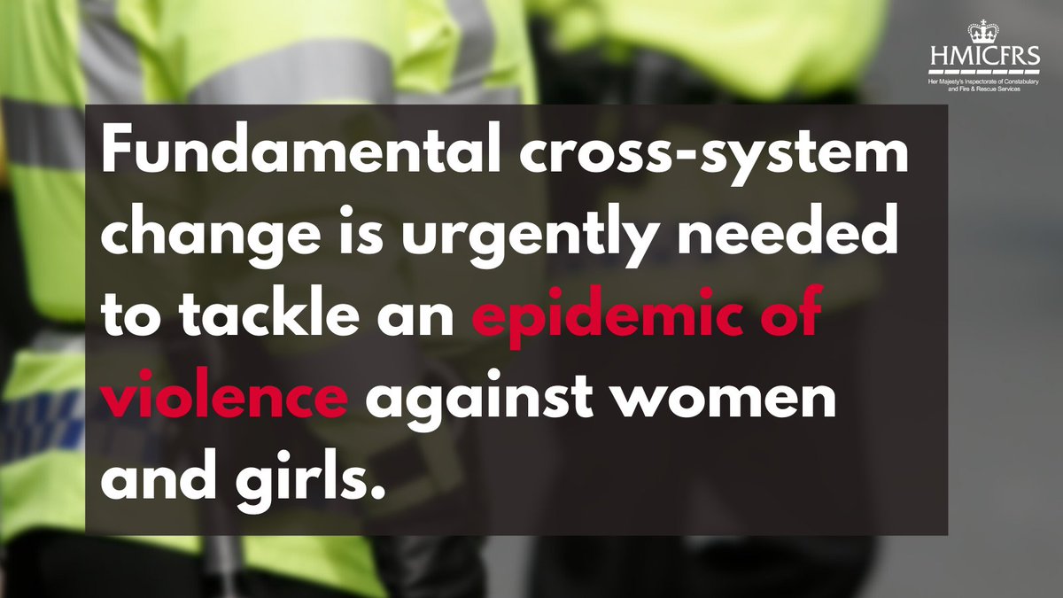 HMICFRS's tweet photo. NEW: We carried out a root and branch review of how the police respond to violence against women and girls.

Today we’ve published our final report.

Read more here: https://t.co/eOkE6ni2ho

#VAWG #ViolenceAgainstWomenAndGirls #policing https://t.co/i9fVVXnAFG